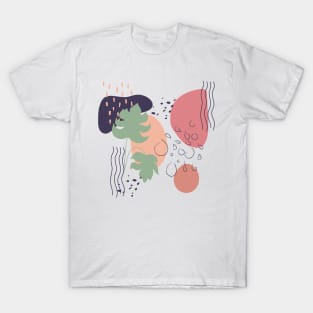 Abstract shapes lines dots and tropical leaves digital design T-Shirt